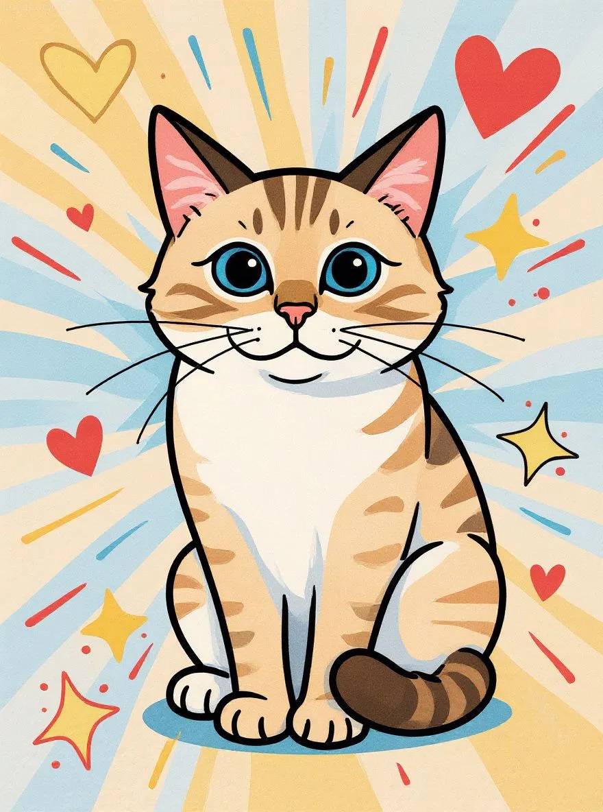 Birman cat in cartoon style with bold outlines and energetic shapes