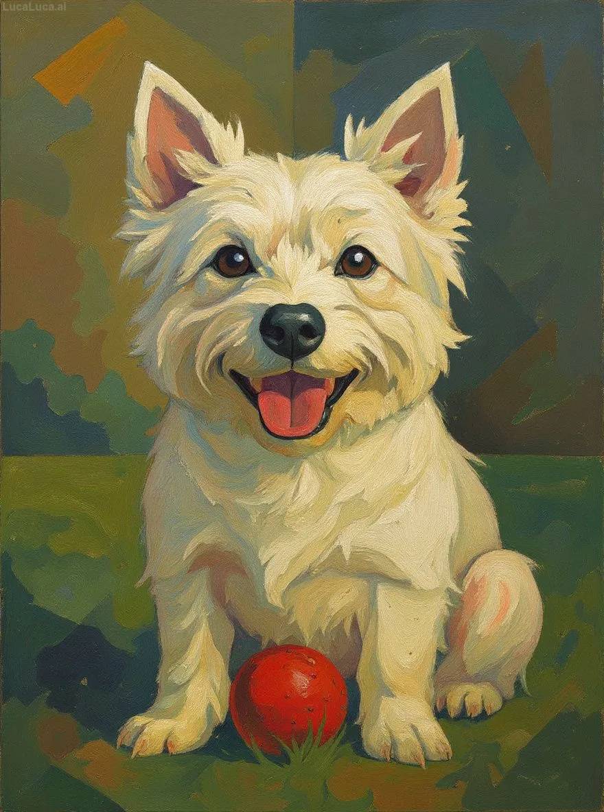 West Highland White Terrier dog portrait in cubist style with geometric shapes and bold colors