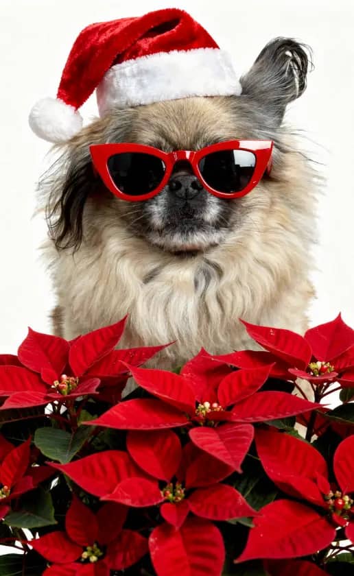 Your pet surrounded by festive poinsettias and Santa-inspired holiday magic.